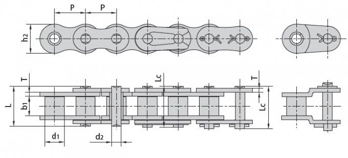 Приводные однорядные роликовые цепи Donghua серии А, DIN / ISO