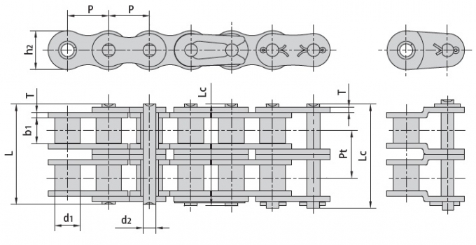 Приводные двухрядные роликовые цепи Donghua серии А, DIN / ISO